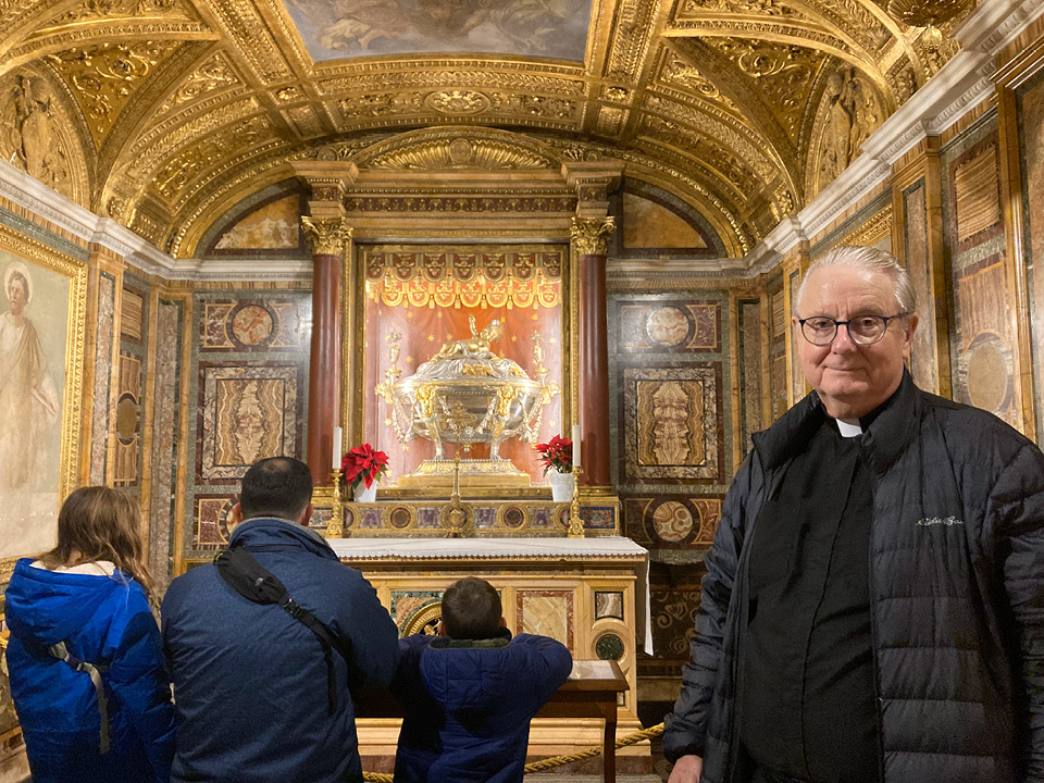 Fr. Brown visits the Basilica of St. Mary Major in Rome and views the chapel dedicated to the relic of the manger in which Jesus lay.